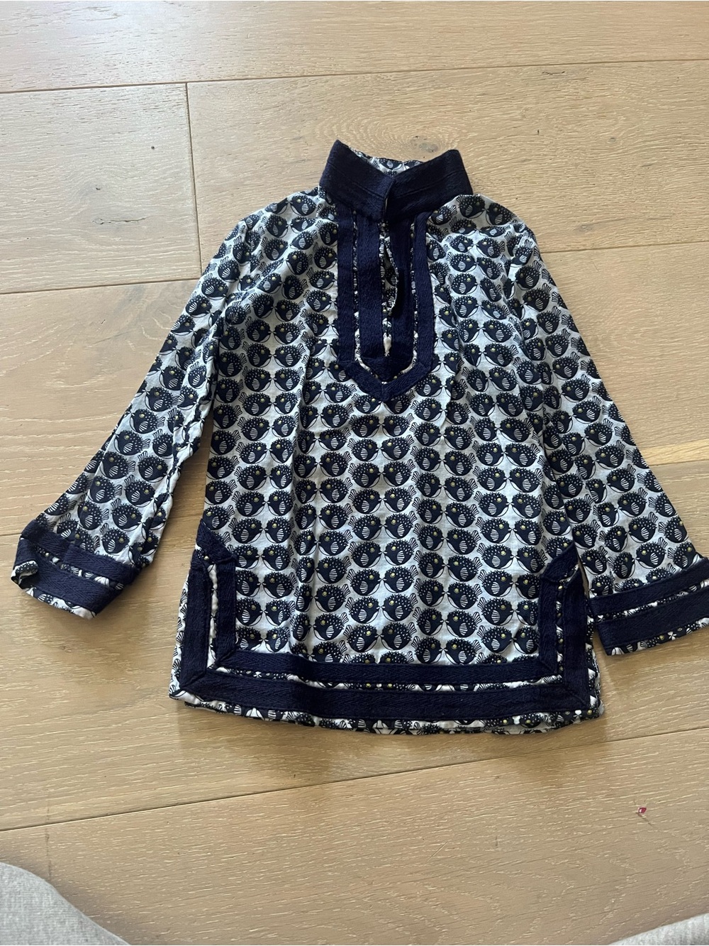 Tory Burch Navy and White Patterned Tunic